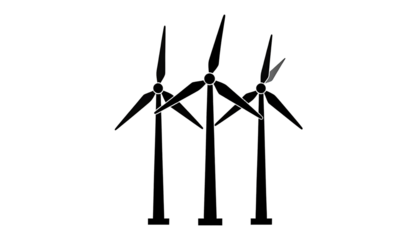 Two dark, stylized figures, resembling wind turbines or blades, against a completely black background.  Detailed, but obscured