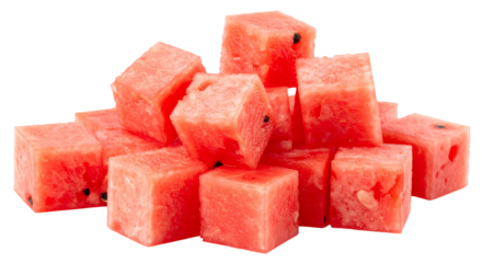 slices of watermelon in dices shape isolated on white background