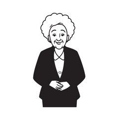 Old woman in formal clothes black and white vector illustration simple minimalist portrait design