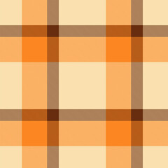 Warm, inviting plaid pattern in shades of orange and brown. Classic textile design for backgrounds, apparel, or autumnal themes. Cozy, traditional style.