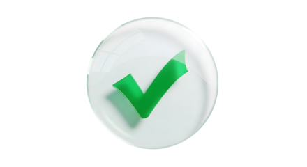 Green check mark inside a clear circle isolated on transparent background