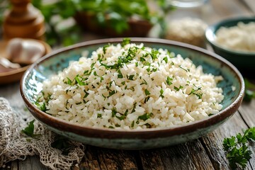 Seasoned white rice with parsley leaf high resolution picture
