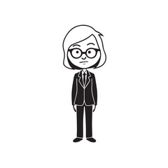 Old woman in formal clothes black and white vector illustration simple minimalist portrait design