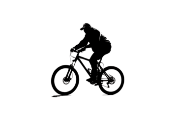Dynamic cyclist silhouetted against the sky, embodying freedom and adventure on a thrilling mountain bike journey, perfect for sports and outdoor themes.