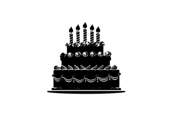Celebrate milestones with this festive tiered birthday cake adorned with five glowing candles and elegant frosting swirls, perfect for any special occasion.