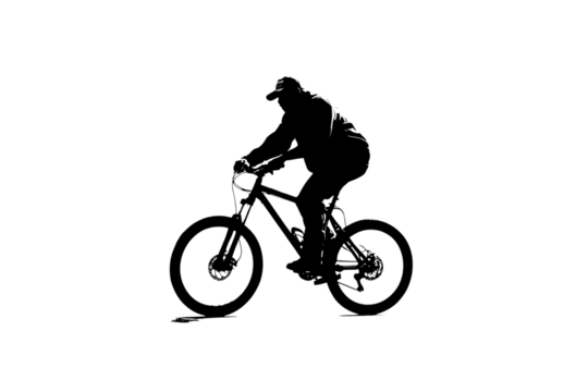 Dynamic cyclist silhouetted against the sky, embodying freedom and adventure on a thrilling mountain bike journey, perfect for sports and outdoor themes.