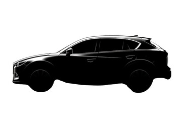 Sleek modern SUV silhouette illuminated with dramatic side lighting, showcasing elegant automotive design and dynamic lines, perfect for advertising and branding