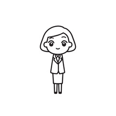 Old woman in formal clothes black and white vector illustration simple minimalist portrait design