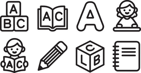 Education Icons Set Outline Style Vector Illustration School Learning Study Knowledge Book