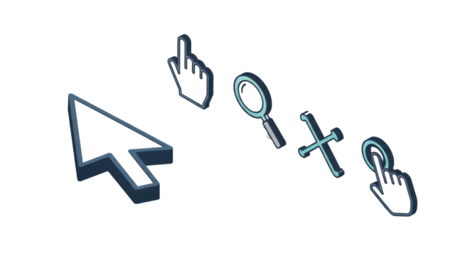 Collection of computer cursor icons and pointers, isolated on transparent background