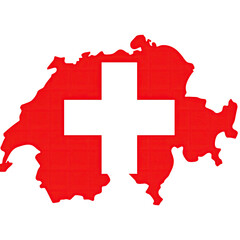 Swiss flag overlaid on country map