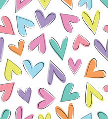 Colorful Hand-Drawn Hearts All Over Print Seamless Pattern for Modern Fabric Design 