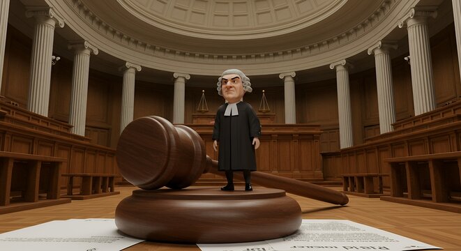 Judge figure in courtroom setting - Powered by Adobe