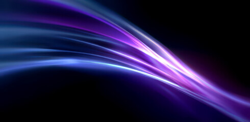 Fototapeta premium Curved Light Lines in Blue and Purple Colors on Dark Background