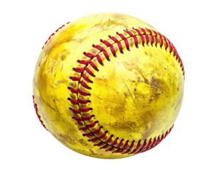 A weathered softball