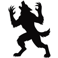 Silhouette of a werewolf in mid-transformation, howling, spooky design