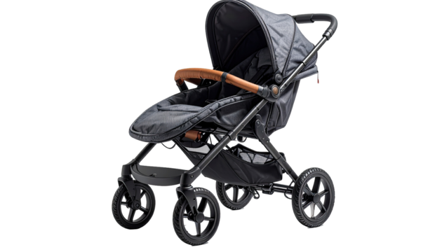 Gray stroller with tan accents