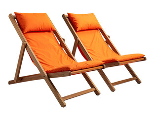 Two orange folding beach chairs
