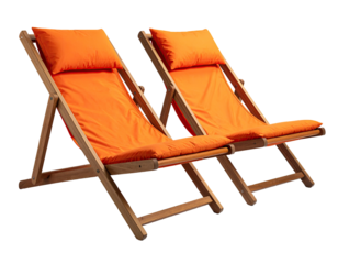 Two orange folding beach chairs