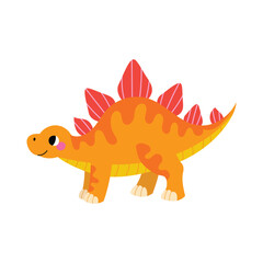 Cute dinosaur with plates on back. Stegosaurus. Prehistoric reptile with spikes and tail. Vector illustration isolated on white background.