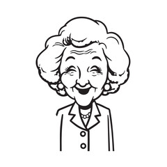 Old woman in formal clothes black and white vector illustration simple minimalist portrait design