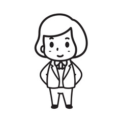 Old woman in formal clothes black and white vector illustration simple minimalist portrait design