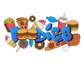 Colourful "Fast Food" graffiti lettering