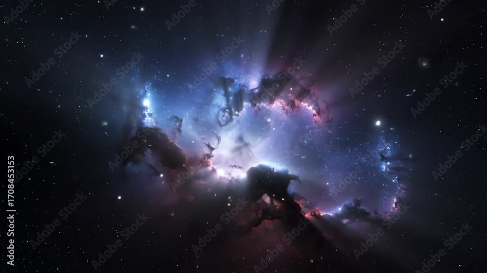Canvas Prints bright white light rays intensely pierce and scatter through a dark, mysterious abstract nebula in a