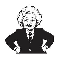 Old woman in formal clothes black and white vector illustration simple minimalist portrait design