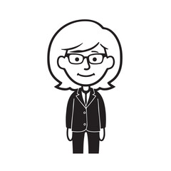 Old woman in formal clothes black and white vector illustration simple minimalist portrait design