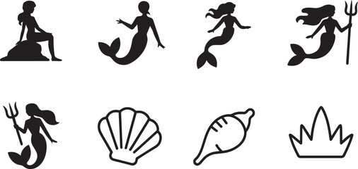 Enchanting Mermaid Silhouette Sitting on Rock Formation Undersea Creature Mythical Sea Maiden Iconography