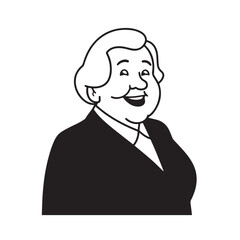 Old woman in formal clothes black and white vector illustration simple minimalist portrait design