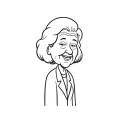 Old woman in formal clothes black and white vector illustration simple minimalist portrait design