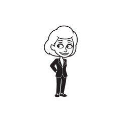 Old woman in formal clothes black and white vector illustration simple minimalist portrait design