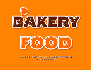 Vector artistic sign Bakery Food with Decorative Emblem. Creative Glossy Font. Modern set of Alphabet Letters and Numbers