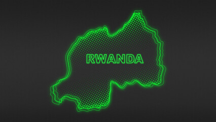 Neon Green Rwanda Map Outline Futuristic Digital Glow Halftone Illustration