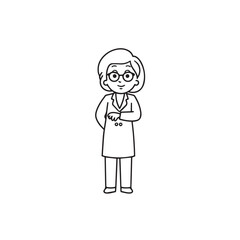 Old woman in formal clothes black and white vector illustration simple minimalist portrait design