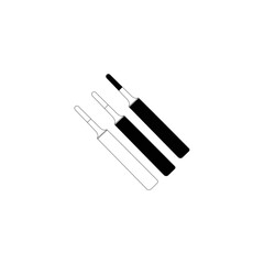 Simple, vector illustration of three different cricket bats in black and white.