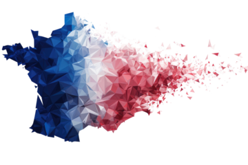 Abstract map of France, tri-color flag, polygonal design