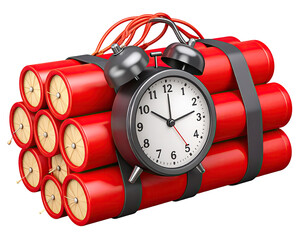 Red dynamite sticks bundled together with a black alarm clock