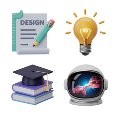 Set of Isolated 3D Rendered Icons for Education and Innovation