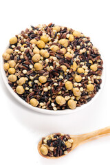 Mixed Grains Beans Legumes Assortment Bowl White Background Healthy Food Ingredients