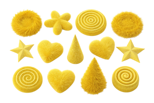 Yellow fuzzy shapes in playful arrangement