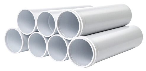 arranged of stack of plastic or pvc pipe tube isolated on white background