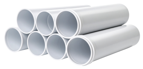 arranged of stack of plastic or pvc pipe tube isolated on white background