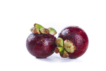 Fresh Thai Mangosteen Tropical Fruits Isolated on White Background