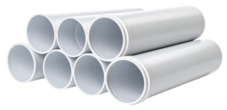arranged of stack of plastic or pvc pipe tube isolated on white background