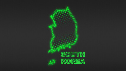 Neon Green South Korea Map Outline Futuristic Digital Glow Halftone Illustration
