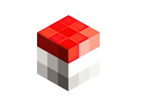 Pixelated red and white cube