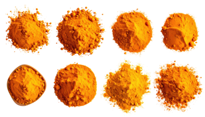 Turmeric powder in various small bowls